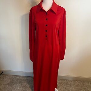 Classic Red Long-Sleeve Polo Shirt Dress